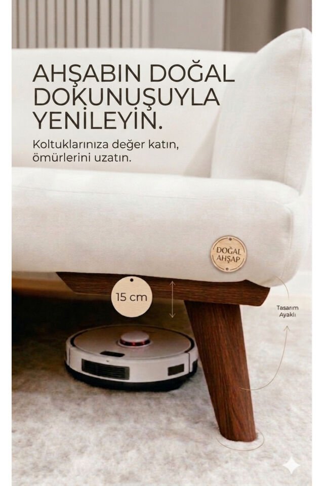1. Sınıf Gürgen Ağacı Koyu Ceviz Mobilya Kanepe Koltuk Tv Ünitesi Mobilya Ayakları 12’li Set Köşe Ayak ve Destek Ayağı 15 cm Robot Süpürge Uyumlu