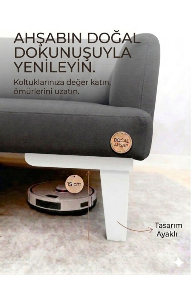 1. Sınıf Gürgen Ağacı Beyaz Küt Mobilya Kanepe Koltuk Tv Ünitesi Mobilya Ayakları 5’li Set Köşe Ayak ve Destek Ayağı 15 cm Robot Süpürge Uyumlu