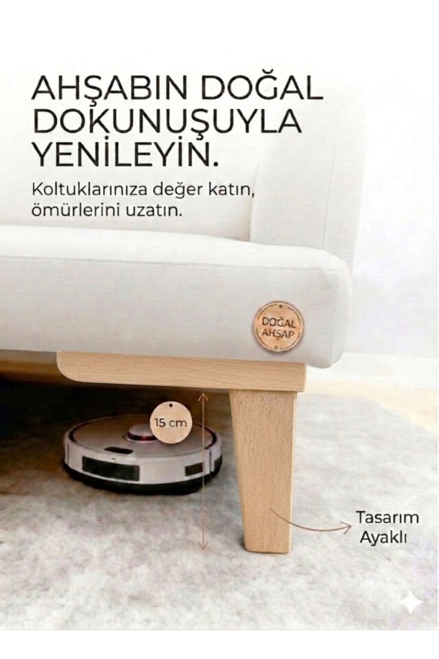 1. Sınıf Gürgen Ağacı Ham Küt Mobilya Kanepe Koltuk Tv Ünitesi Mobilya Ayakları 5’li Set Köşe Ayak ve Destek Ayağı 15 cm Robot Süpürge Uyumlu