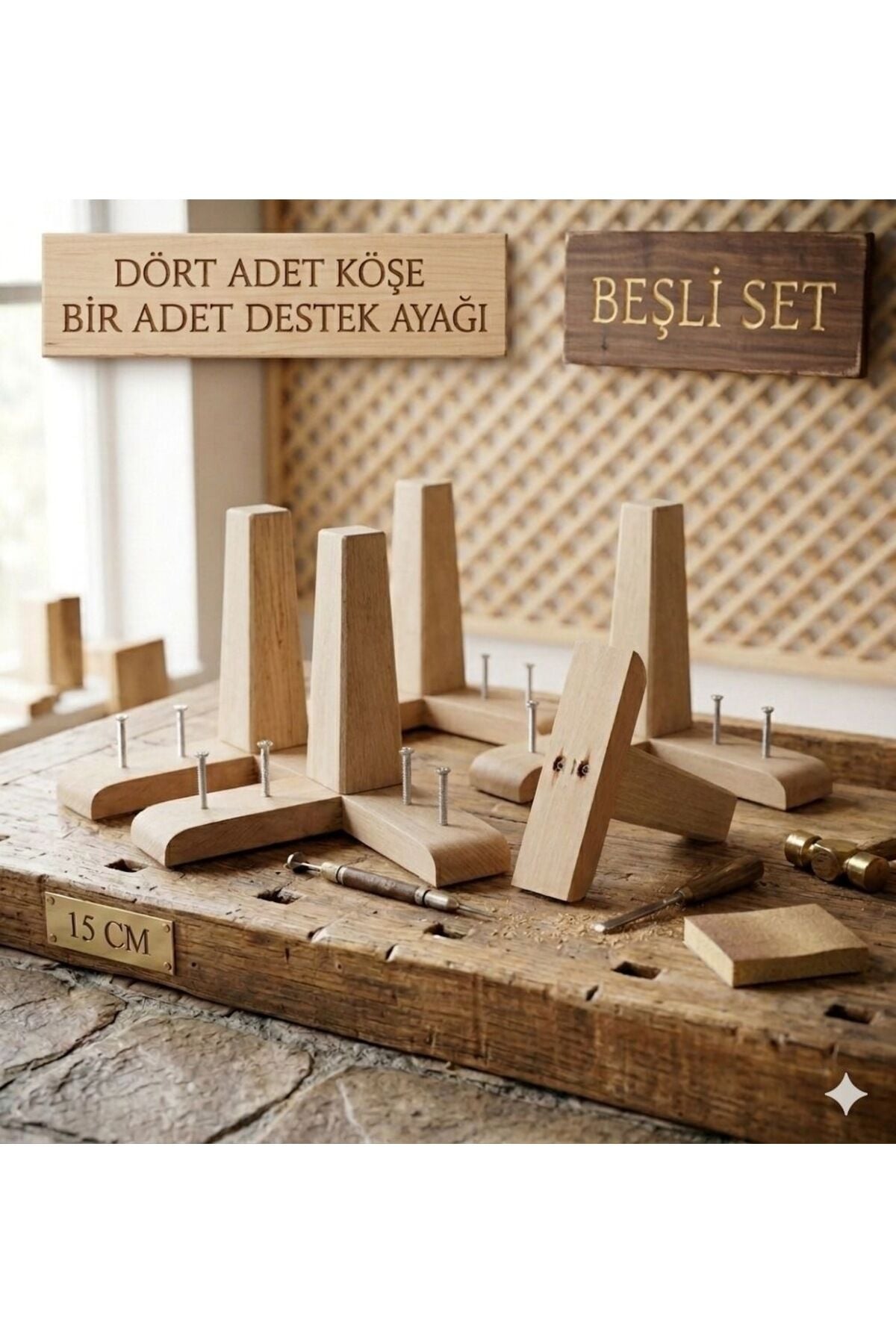 1. Sınıf Gürgen Ağacı Ham Küt Mobilya Kanepe Koltuk Tv Ünitesi Mobilya Ayakları 5’li Set Köşe Ayak ve Destek Ayağı 15 cm Robot Süpürge Uyumlu