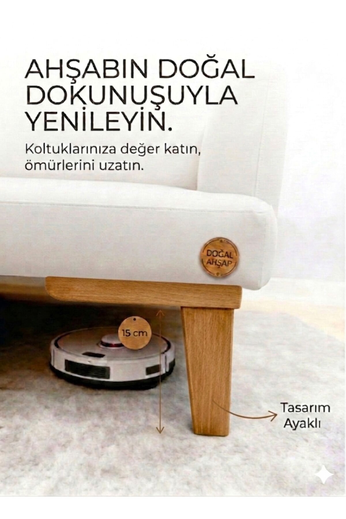 1. Sınıf Gürgen Ağacı 15 Cm Açık Ceviz Küt Ayak Mobilya Kanepe Koltuk Tv Ünitesi Mobilya Ayakları Ahşap