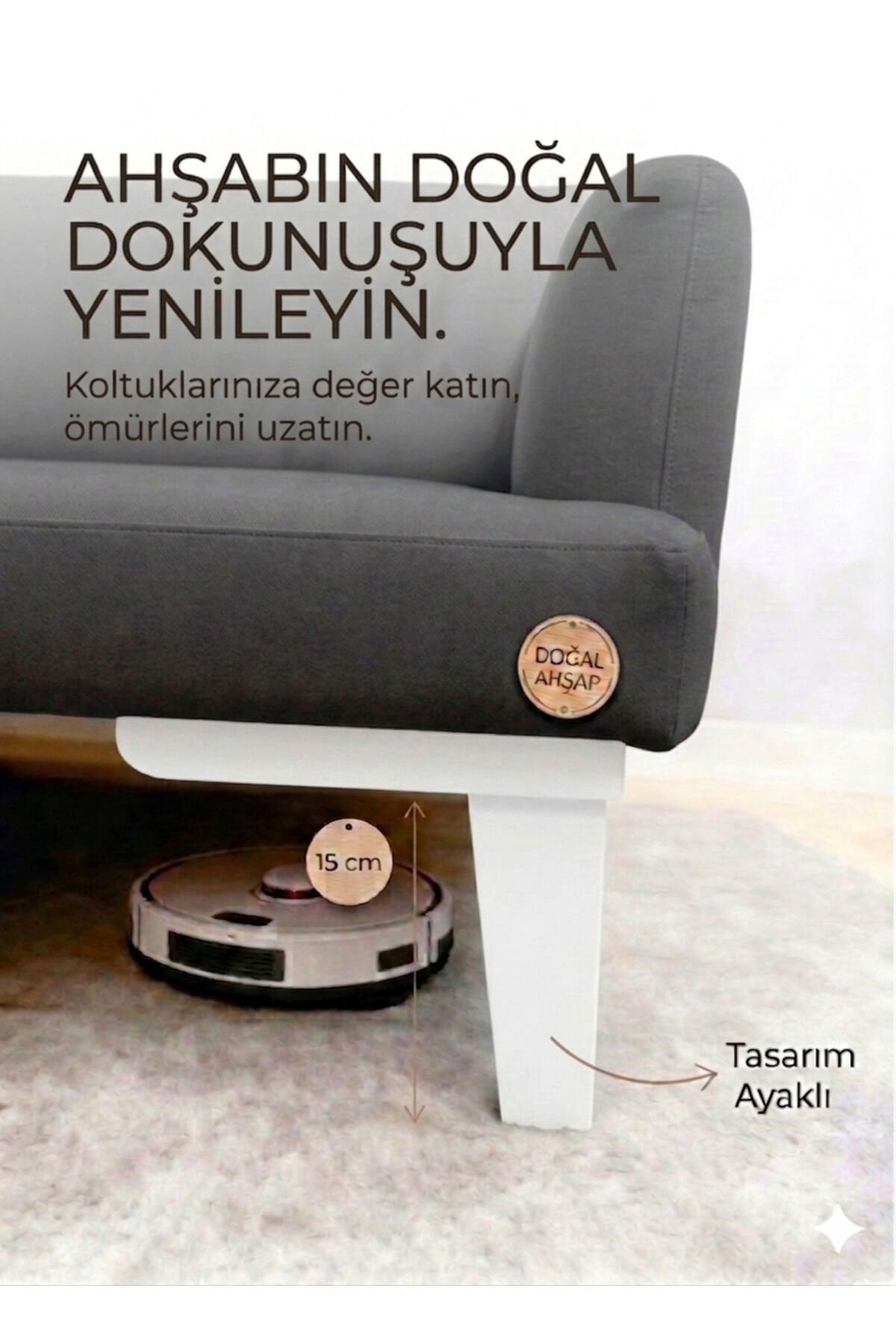 1. Sınıf Gürgen Ağacı 15 Cm Beyaz Küt Ayak Mobilya Kanepe Koltuk Tv Ünitesi Mobilya Ayakları Ahşap