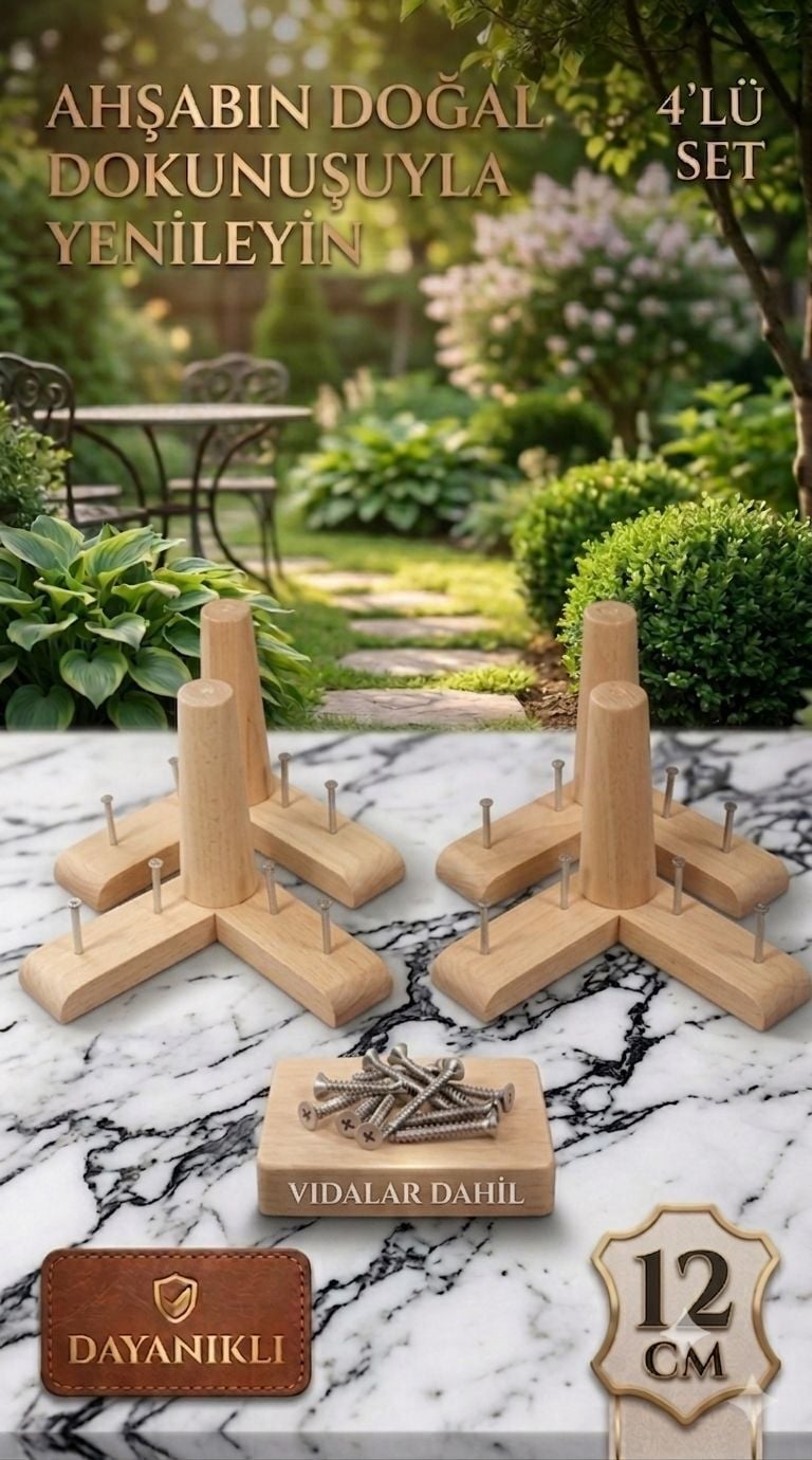 12 CM Ham Gürgen Ahşap Mobilya Ayağı Yüksek Dayanıklı Koltuk Ve Baza Ayağı 4'lü Set