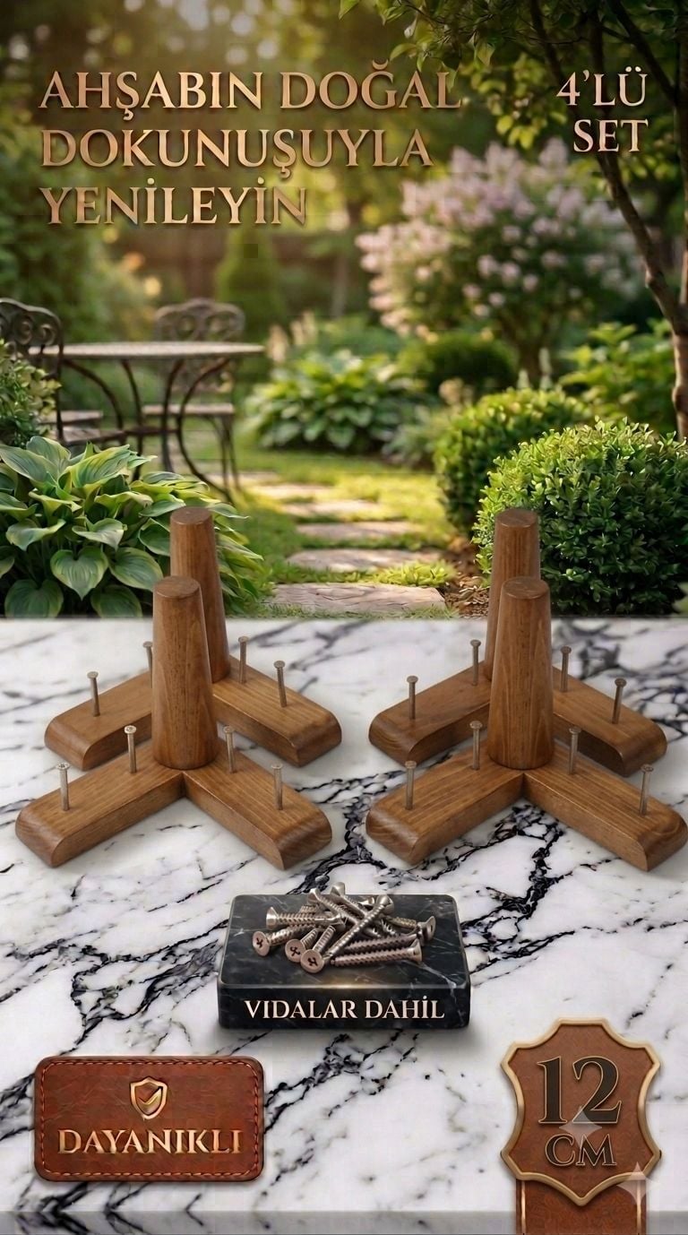 12 CM Açık Ceviz Gürgen Ahşap Mobilya Ayağı Yüksek Dayanıklı Koltuk Ve Baza Ayağı 4'lü Set