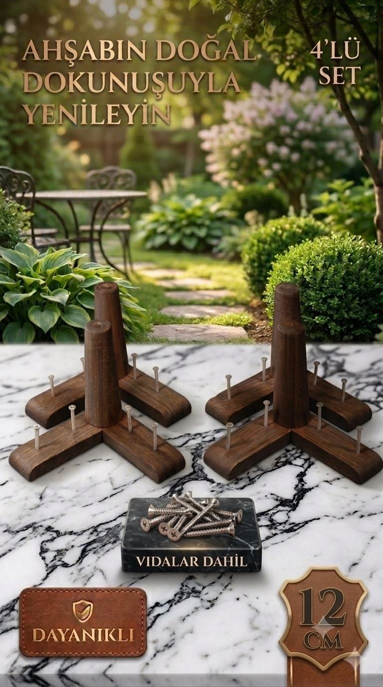 12 CM Koyu Ceviz Gürgen Ahşap Mobilya Ayağı Yüksek Dayanıklı Koltuk Ve Baza Ayağı 4'lü Set