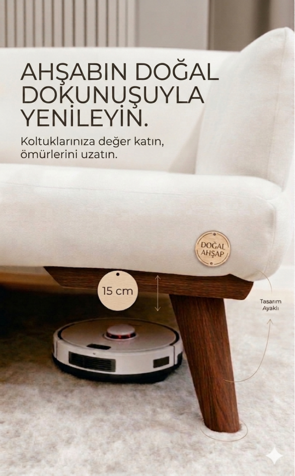 15 Cm Mobilya Ayağı Koyu Ceviz 1. Sınıf Gürgen Ağacı Koltuk Baza Tv Ünitesi Yükseltme Ayakları 4'lü Set