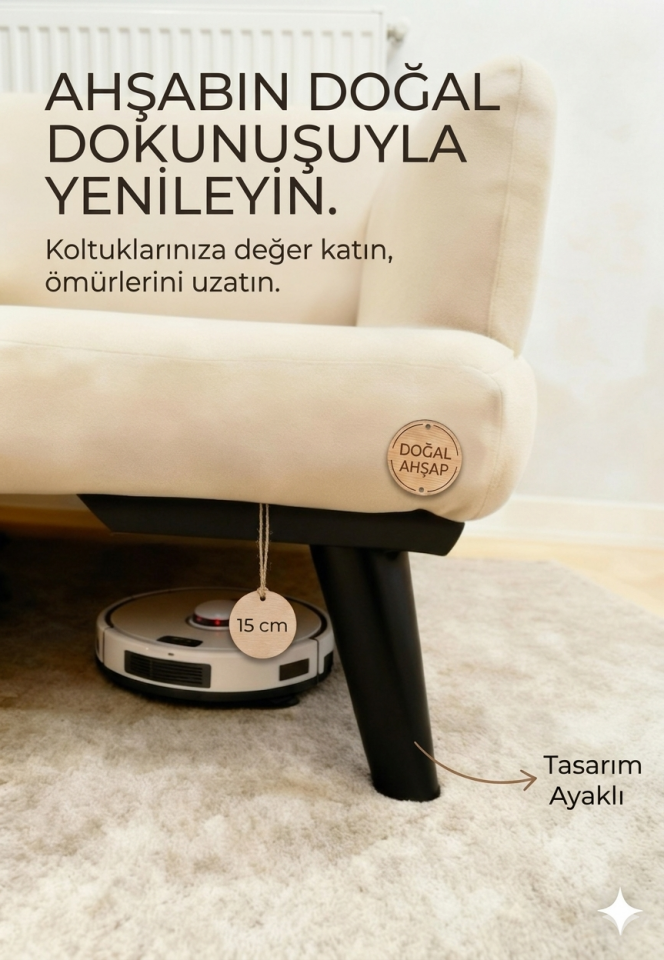 15 Cm Mobilya Ayağı Siyah 1. Sınıf Gürgen Ağacı Koltuk Baza Tv Ünitesi Yükseltme Ayakları 4'lü Set