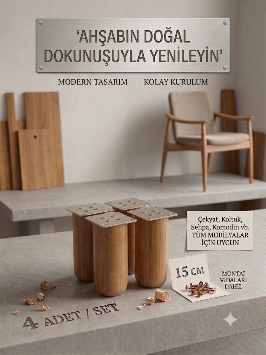 15 Cm Bohem Açık Ceviz Ahşap Mobilya Ayağı Gürgen Ağacı Ahşap Mobilya Ayağı 4'lü Set