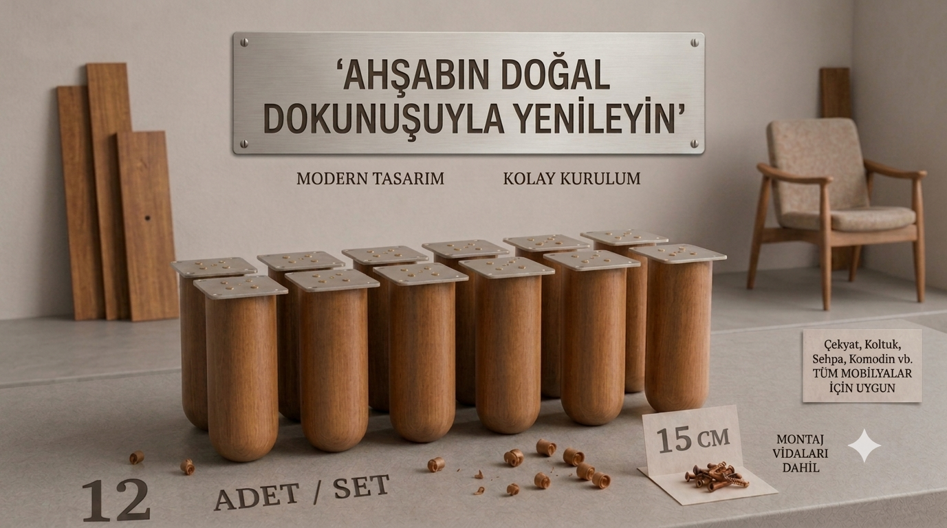 15 Cm Bohem Açık Ceviz Ahşap Mobilya Ayağı Gürgen Ağacı Ahşap Mobilya Ayağı 12'li Set