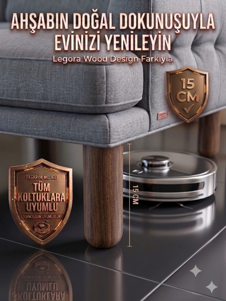 15 Cm Bohem Koyu Ceviz Ahşap Mobilya Ayağı Gürgen Ağacı Ahşap Mobilya Ayağı 12'li Set