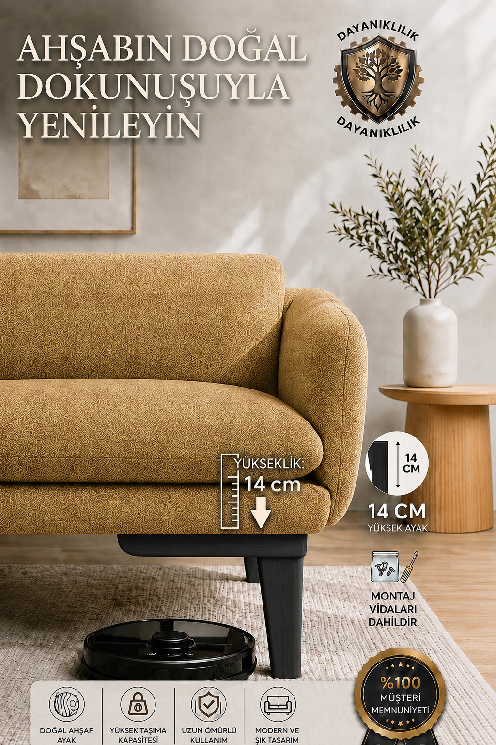 14 cm Küt Ahşap Mobilya Ayağı Siyah | Gürgen Koltuk Kanepe Berjer Baza TV Ünitesi Uyumlu