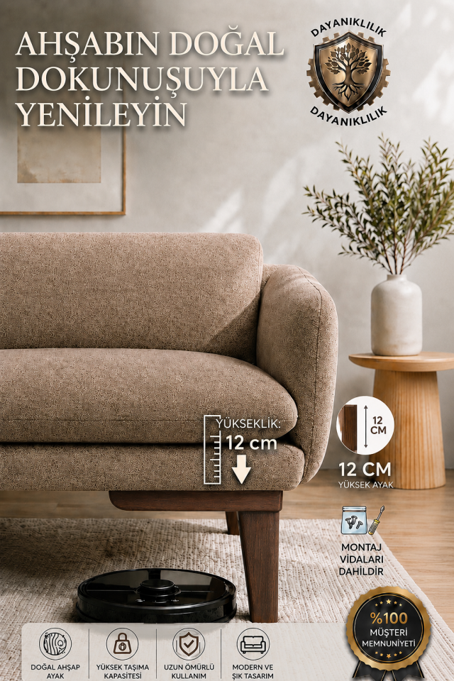 12 cm Küt Ahşap Mobilya Ayağı Koyu Ceviz | Gürgen Koltuk Kanepe Berjer Baza TV Ünitesi Uyumlu