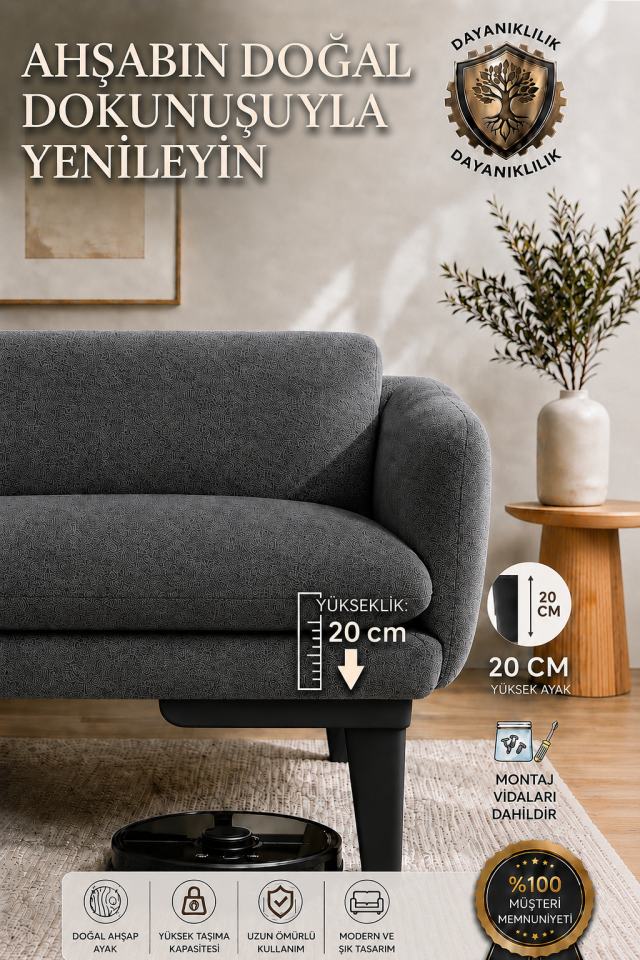 20 cm Küt Ahşap Mobilya Ayağı Siyah | Gürgen Koltuk Kanepe Berjer Baza TV Ünitesi Uyumlu